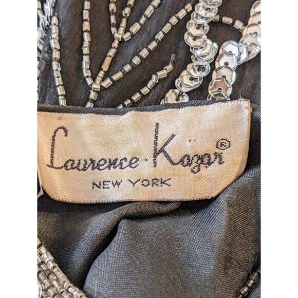 Laurence Kazar Vintage Silk Blouse Womens L Black Silver Sequin Holidays Event - Picture 6 of 7